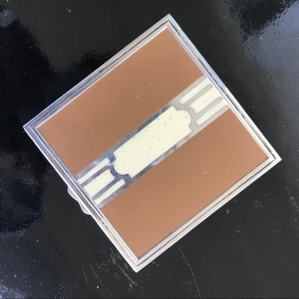 Set of 2 Art Deco Inlaid Chrome and Wood Trinket Box